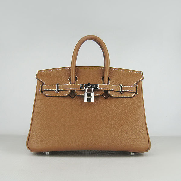 Super A Replica Hermes Togo Leather Birkin 25CM Handbag Light Coffee 6068